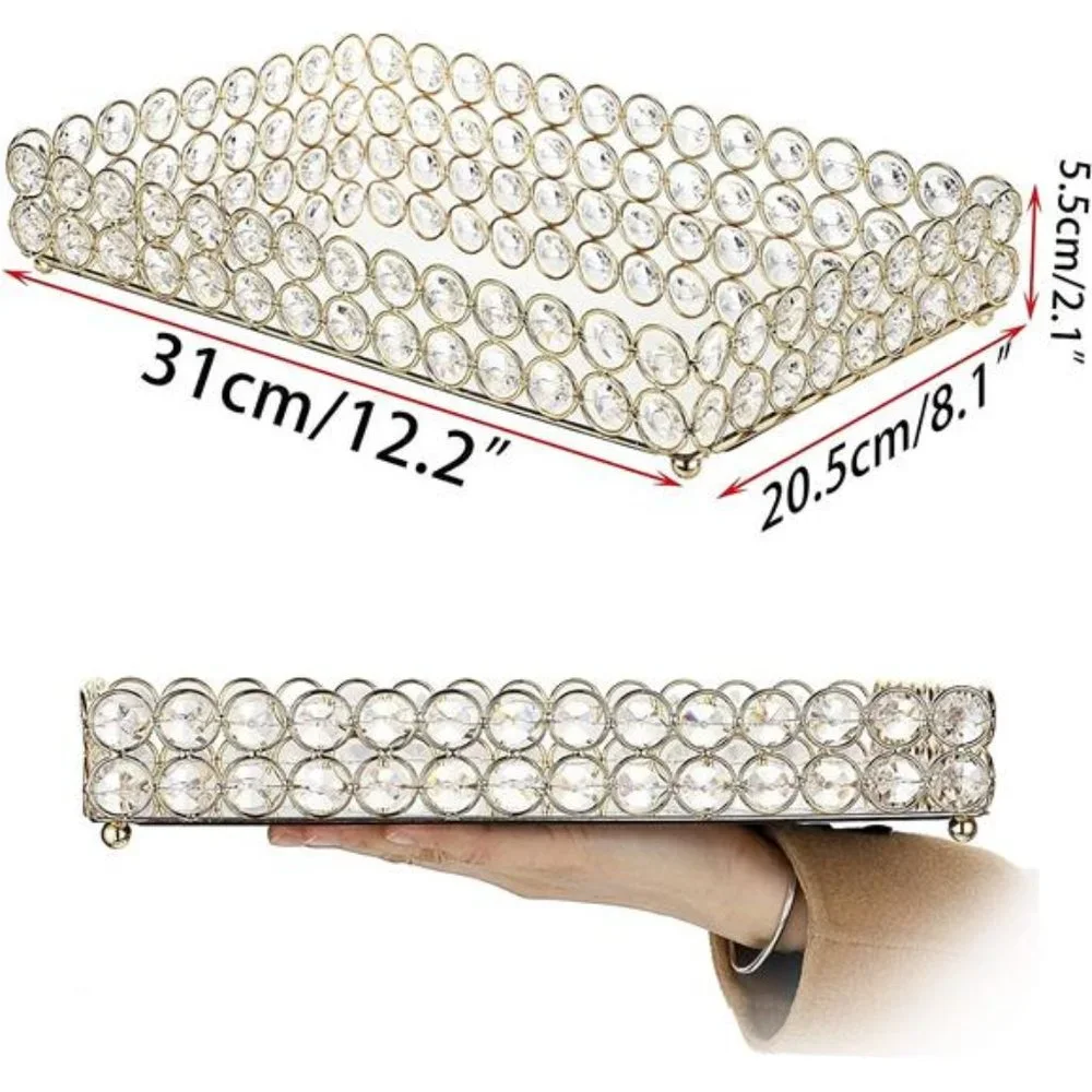 Crystal Cosmetic Vanity Tray, Mirrored Decorative Jewelry Organizer Tray
